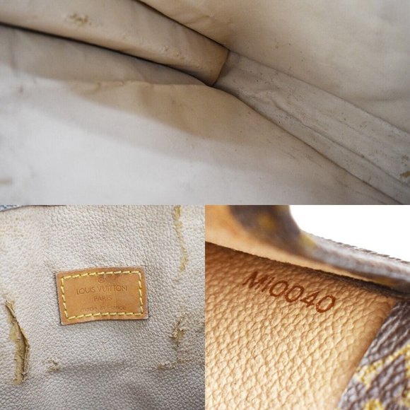 Authentic LOUIS VUITTON Logo Sac Plat Hand Tote Bag Monogram Leather Brown - Picture 8 of 10